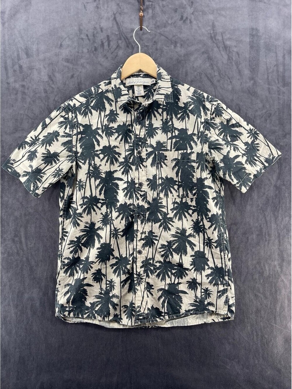 H&M LOGG Palm Tree Hawaiian Shirt Boys Small Tropical Button Up Beige